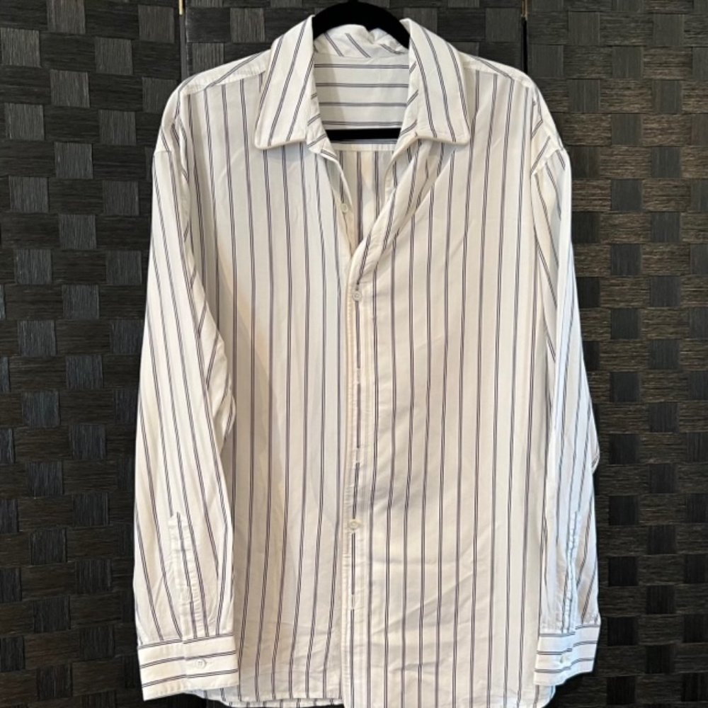 White and Double Black Striped Button Down Shirt